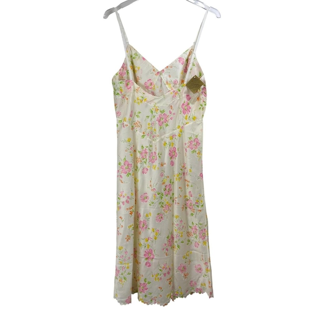 NWT Vintage 1964 Satin de Lys Floral Silk Blend Slip Dress Midi M - Picture 9 of 13